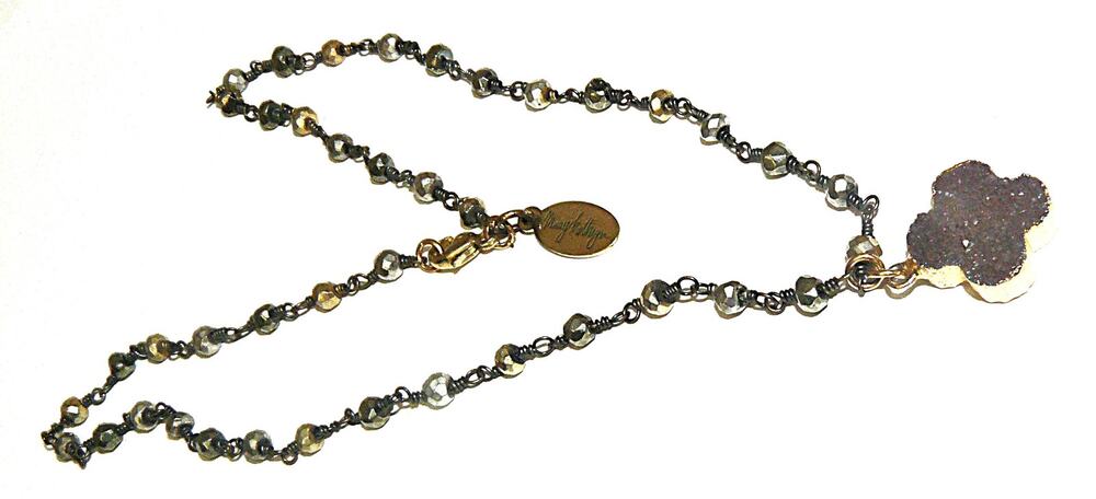 Mary Kathryn Amethyst Druzy Pendant Necklace Gold Tone Bezel Silver Bead Chain